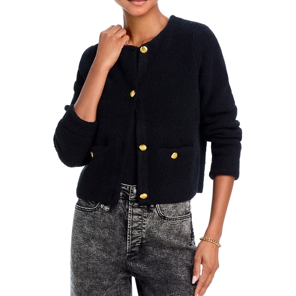 AQUA - Button Front Cardigan Black and Gold
